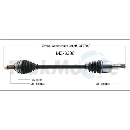 Surtrack Axle Cv Axle Shaft, Mz-8208 MZ-8208